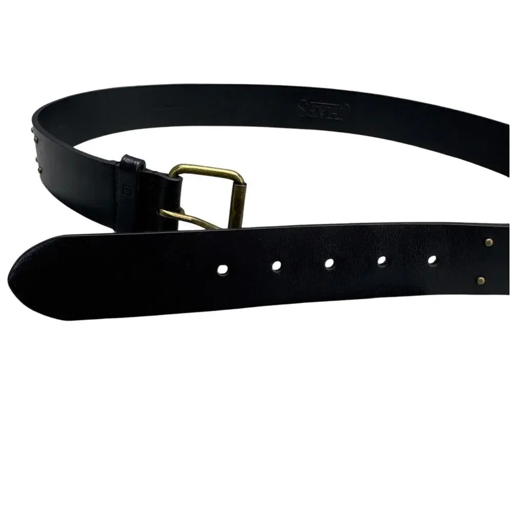 Chaps Black Genuine Leather Studded Bronze Brass Buckle Belt Women Size M